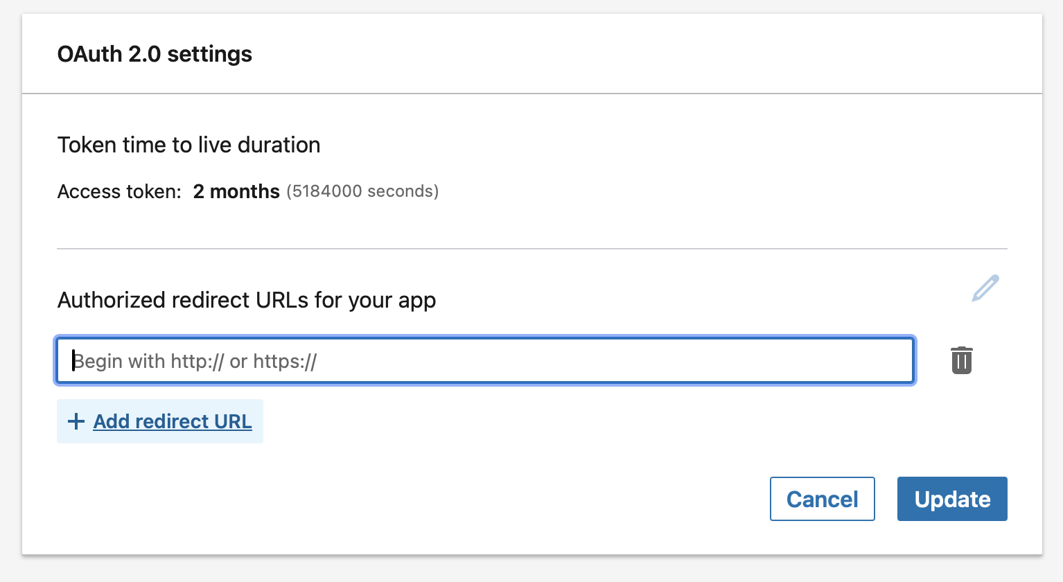 Adding a redirect URL in the LinkedIn app's OAuth settings